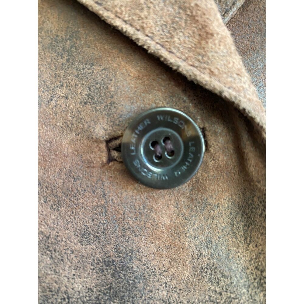 Vintage 1986 Wilsons Leather Brown Marbled Suede Jacket Large 3 Button Blazer, S - Picture 5 of 8